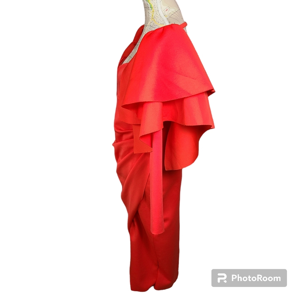 ASOS DESIGN Size 10 Red Orange Dramatic Ruffled Sleeves Open Back Midi Dress NWT - Picture 4 of 11
